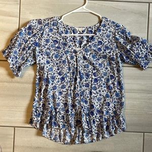 Lucky brand blue and white floral blouse